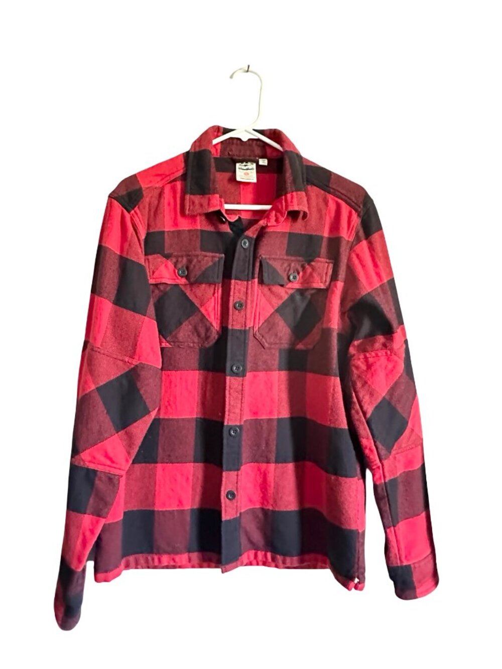 Bearded Goat Ozark Utility Flannel Shirt Red Black Buffalo Plaid Heavy Cotton S